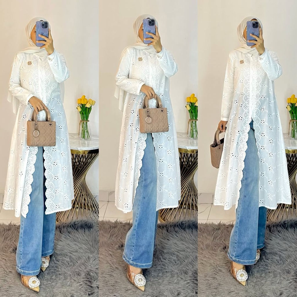 long tunik songket tunik mewah fashion wanita muslim