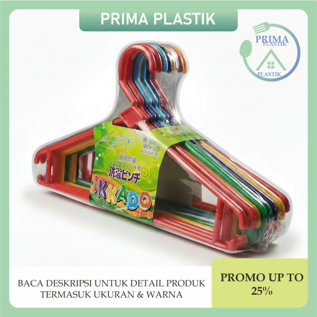 [ 12 Pcs ] Hanger Baju Dewasa Ikkado Gantungan Baju Plastik Tebal Anti Slip & Anti Karat Warna Cerah