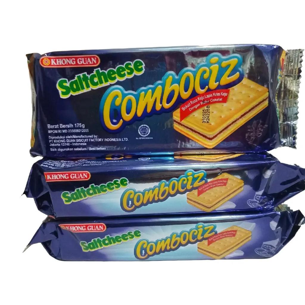 Khong Guan Saltcheese COMBOCIZ paket 3pcs @175g biskuit lapis krim keju dengan wafer coklat Snack Ca