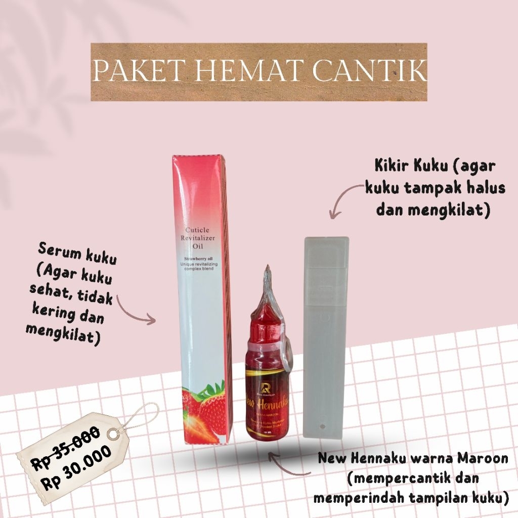 PAKET HEMAT CANTIK NEW HENNAKU DAPAT HENNA WARNA MAROON, SERUM KUKU DAN KIKIR KUKU