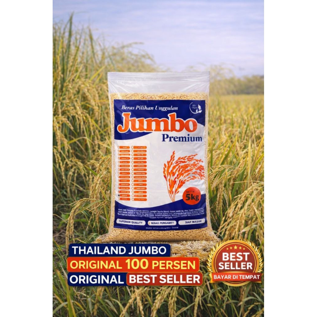 PADI UNGGUL THAILAND JUMBO 1 KG - 5 kg PREMIUM Benih padi Thailand Jumbo  kemasan 5 kg