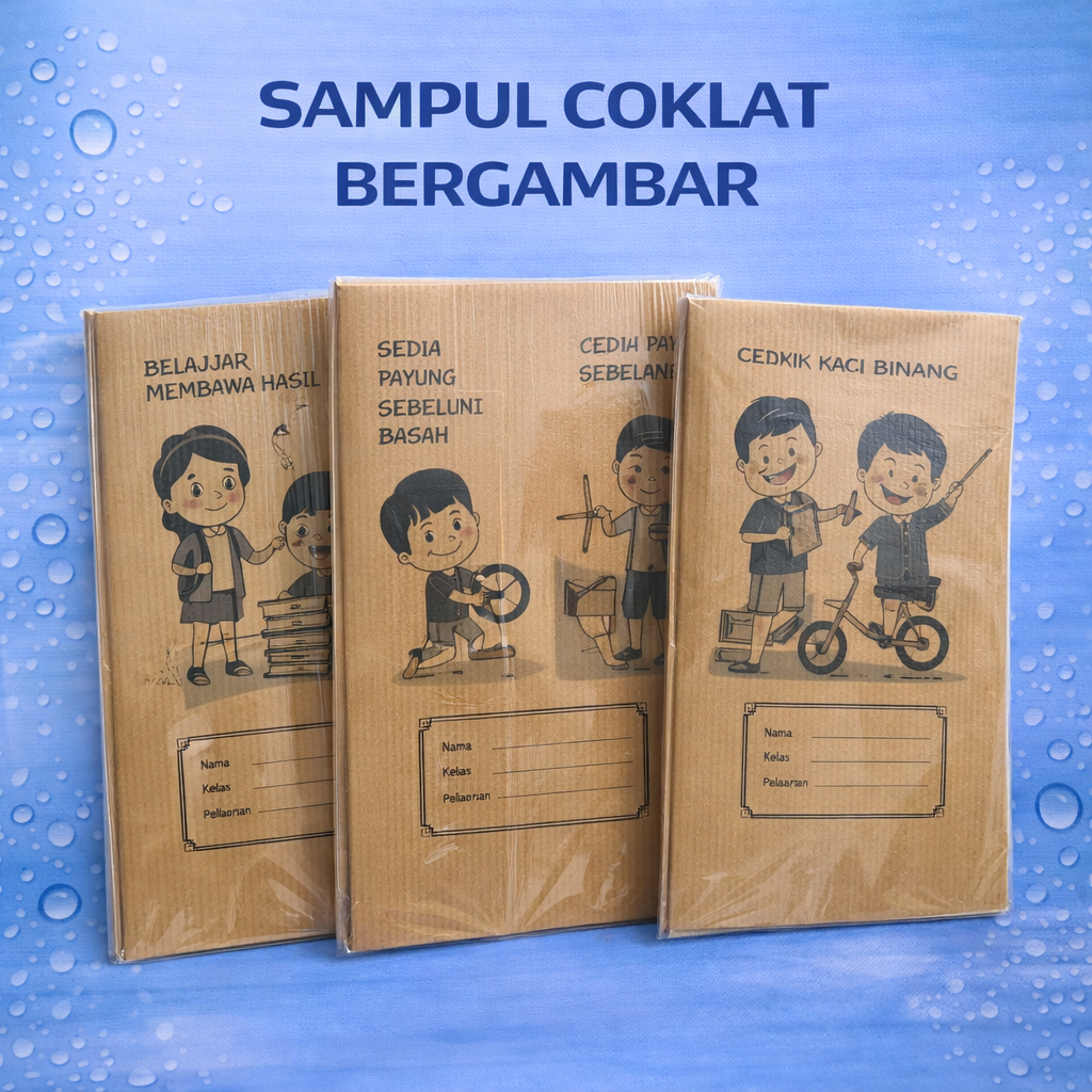 SAMPUL COKLAT BERGAMBAR UNTUK BUKU TULIS 1 PACK ISI 2O LEMBAR