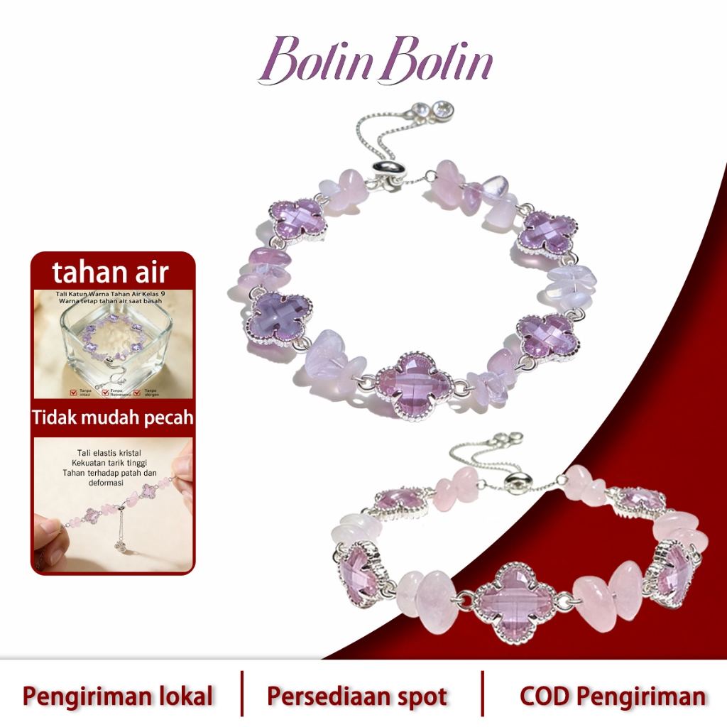 BolinBolin Gelang Couple Kristal Alami Desain Aesthetic Adjustable Pembawa Hoki Rezeki