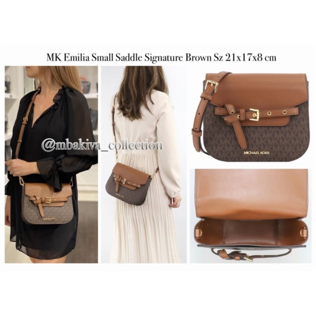 MK Emilia Small Saddle Signature Brown