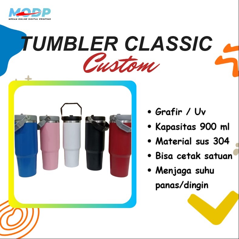 Tumbler Stainless Clasic 900ml Custom - Tumbler Sedotan 900ml