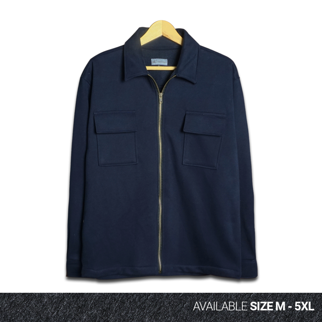REEVANT Shacket Jacket Zipper Fleece Premium Unisex Big Size Jumbo Ukuran M-5XL Navy