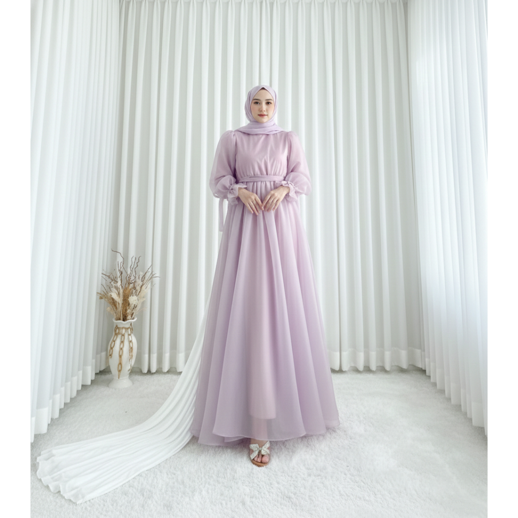 Lala Butique / Afiyah Dress - Dress Lebaran Organza Shimmer Elegant Lengan Panjang