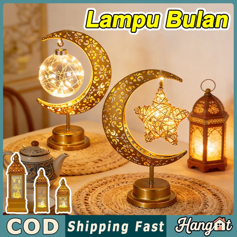 Lampu Lentera Bulan Bintang LED Warm White Dekorasi Hiasan LED Muslim Hiasan Idul Fitri Souvenir Ram