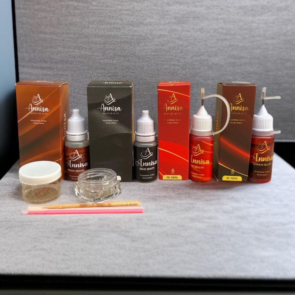 Inai Kuku Muslimah - Pewarna Kuku Halal untuk Sholat, Warna Merah Maroon, Tahan Lama