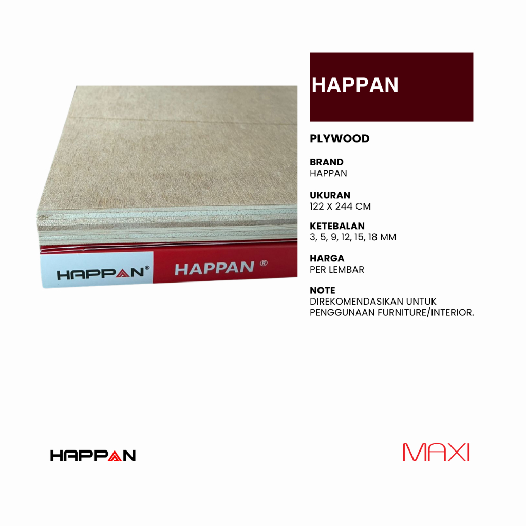 HAPPAN I SPF - Plywood Series - 122 x 244cm - MC I AB I UTY I SSB I H - 3mm I 4mm I 5mm I 6mm I 9mm 