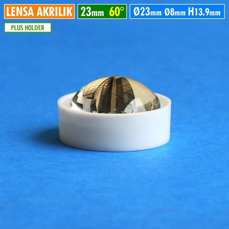 Lensa HPL 23mm 60 Derajat Akrilik Cembung Datar Led HPL 1W 3W 5W Holder Putih PNP Tanpa Lem Lensa 60