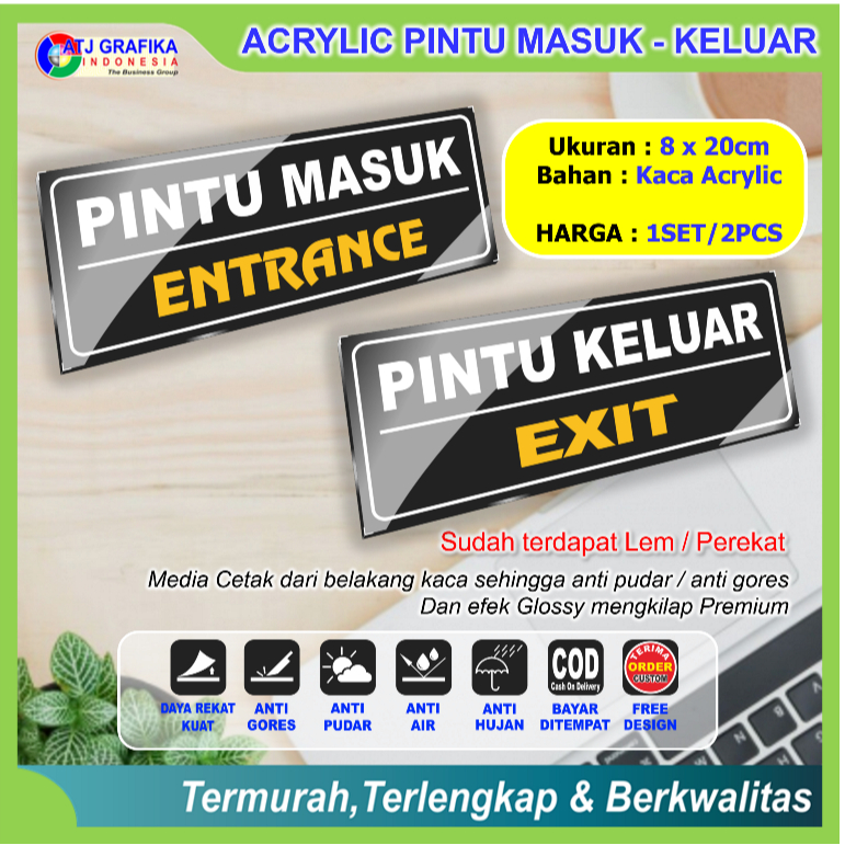 PREMIUM ACRYLIC pintu masuk keluar entrance exit akrilik sign petunjuk pintu kantor toko dll