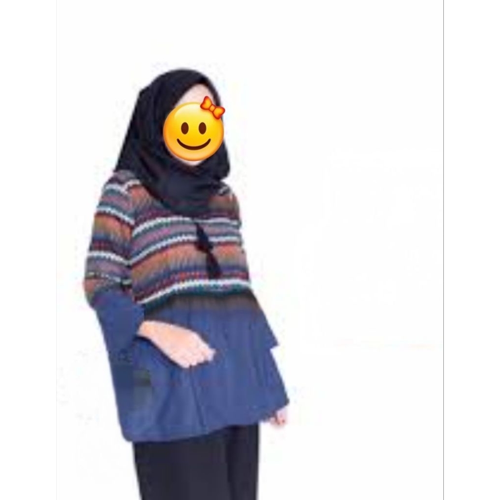 Atasan Wanita Batik Etnik Tenun Navy Lengan Panjang