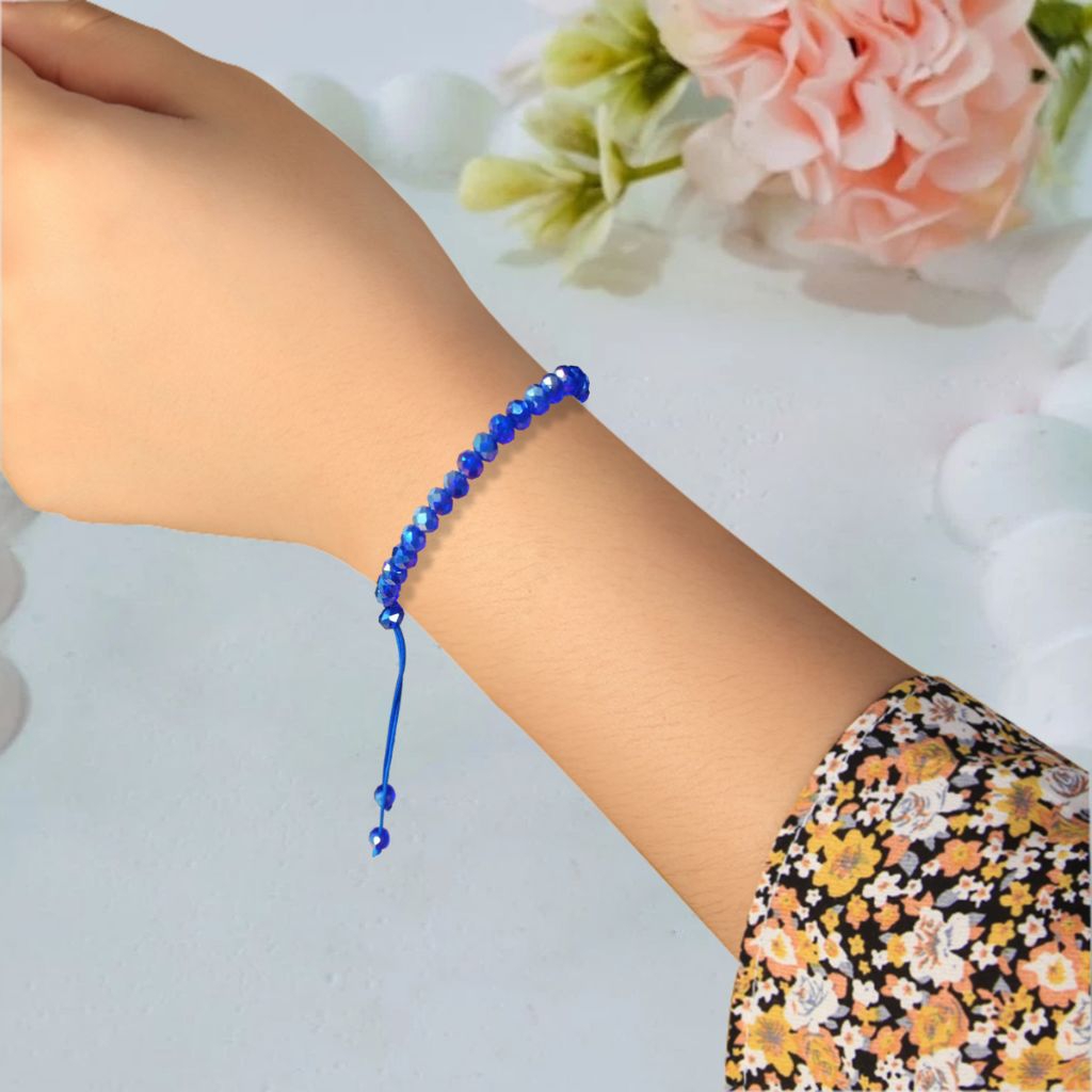 Gelang Kristal Ceko Wanita 6mm Tali Giok Serut Simple dan Elegan