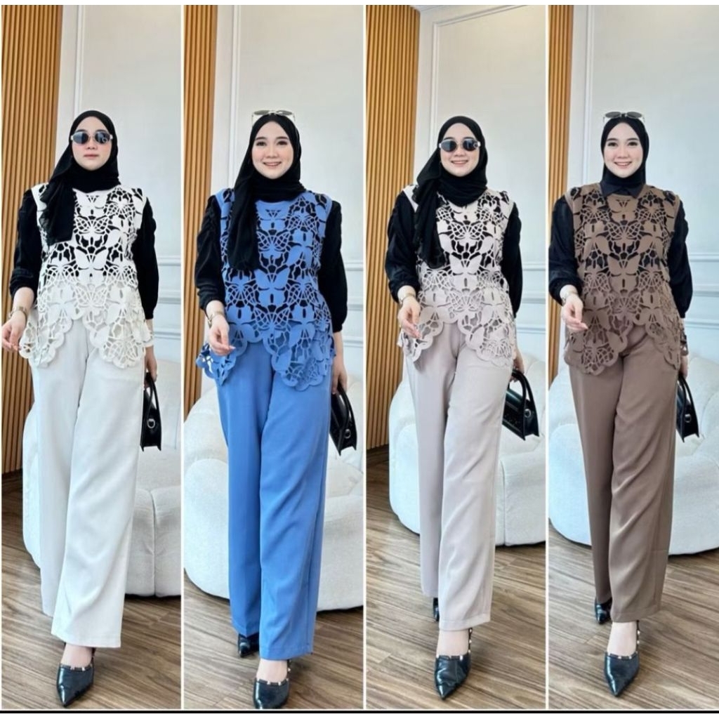 TISHA SET 3IN1 / ARA ONE SET / ONE SET 3IN1 VEST KOREA / SETELAN 3IN1 CUTING CELANA WANITA DEWASA