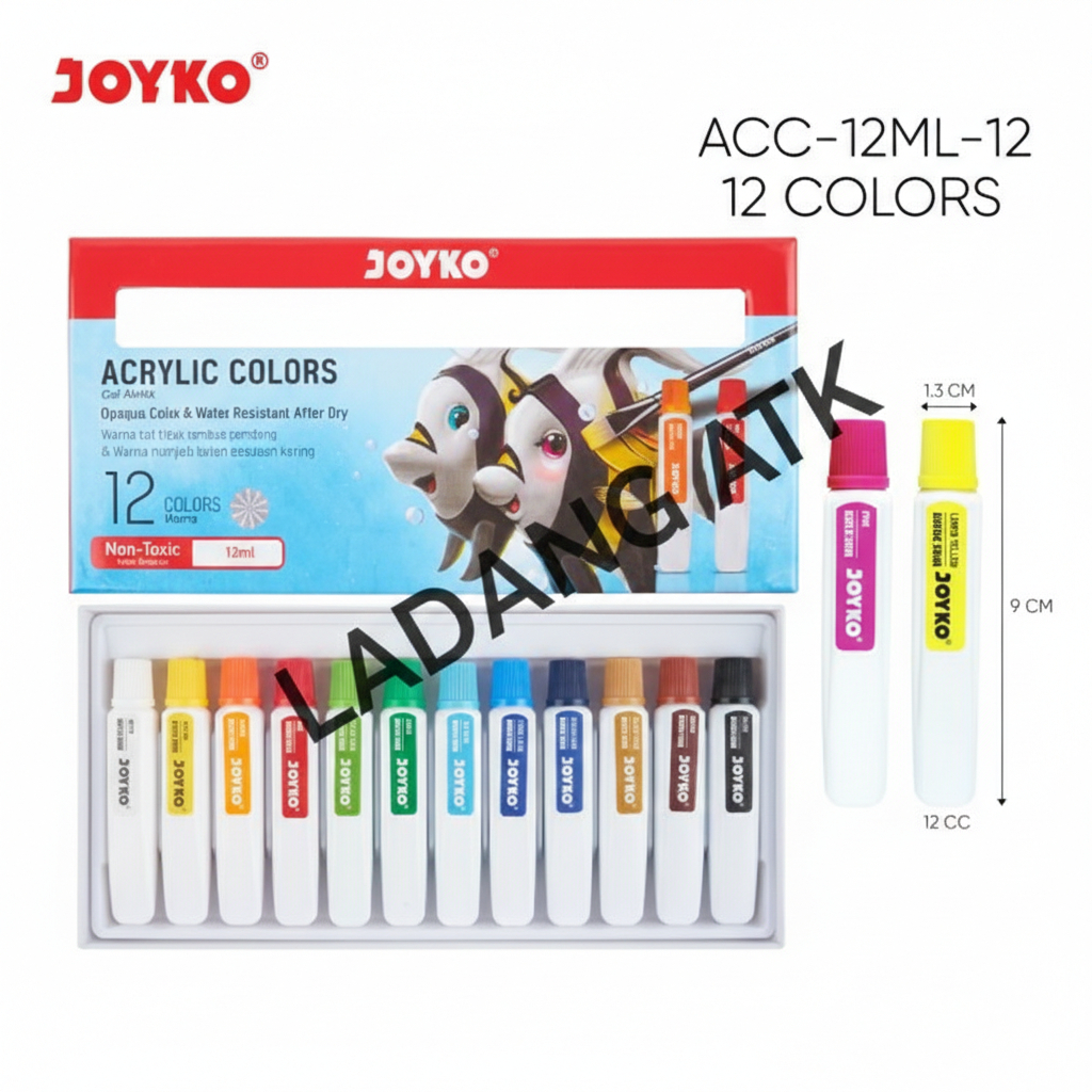 JOYKO Cat Akrilik 12ML 12 Warna Tahan Air Non Toksin Pigmen Tinggi