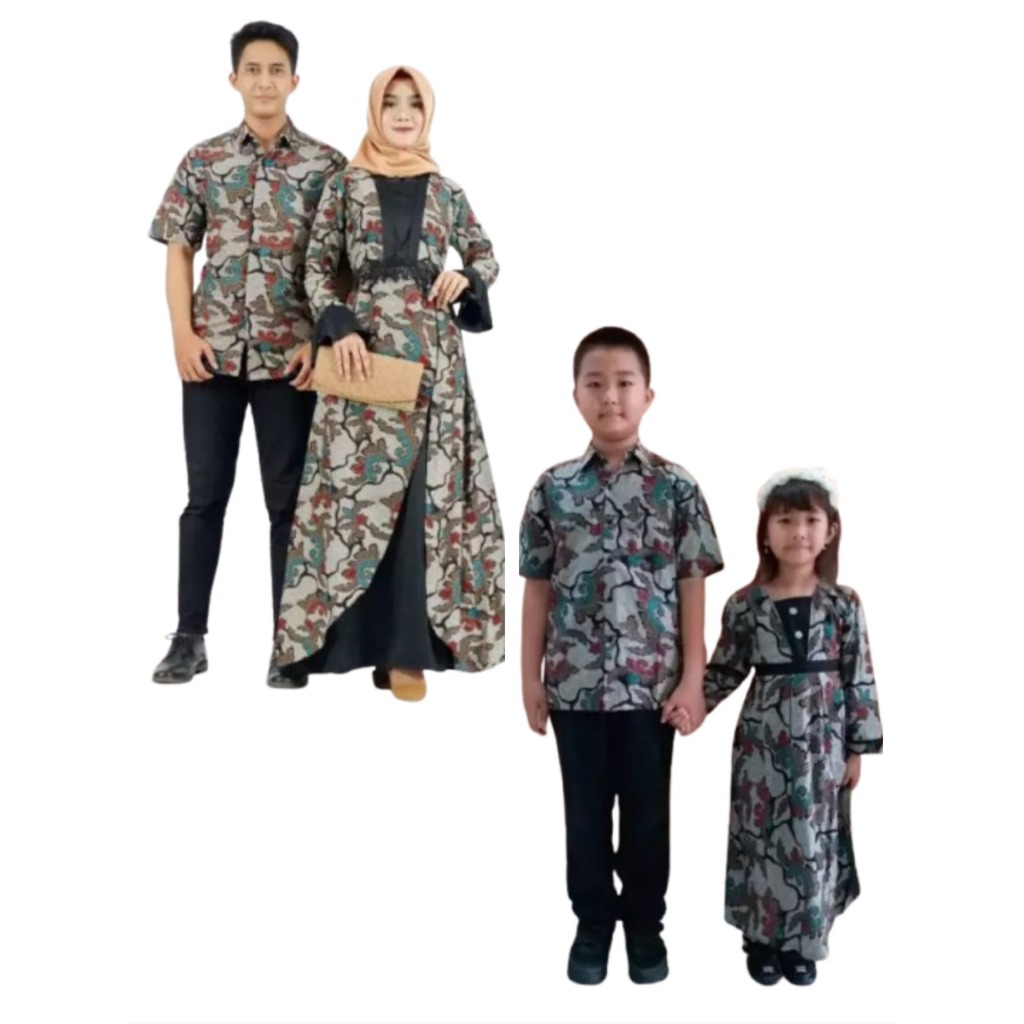 COUPLE KELUARGA GAMIS BATIK ABU-ABU SERAGAM KELUARGA MUSLIM SARIMBIT COUPLE GAMIS