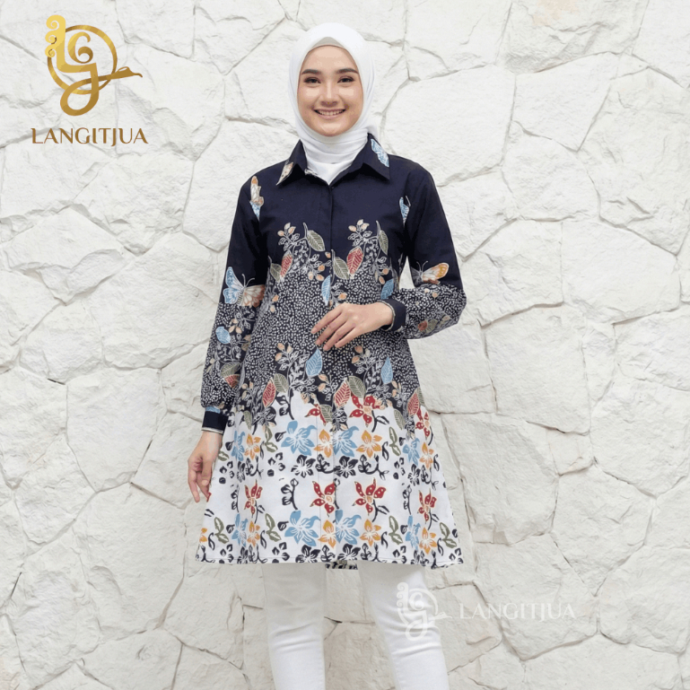 LANGITJUA - Rianti 06 Tunik Batik Formal Busui Friendly | Tunik Batik Cap Modern Model Wudlu Friendl
