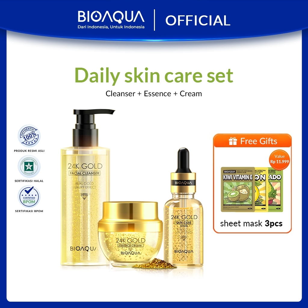 BIOAQUA Paket Skincare 24k Gold Skin Care Whitening Anti-aging Set With Cleanser/Serum/Moisturizing 