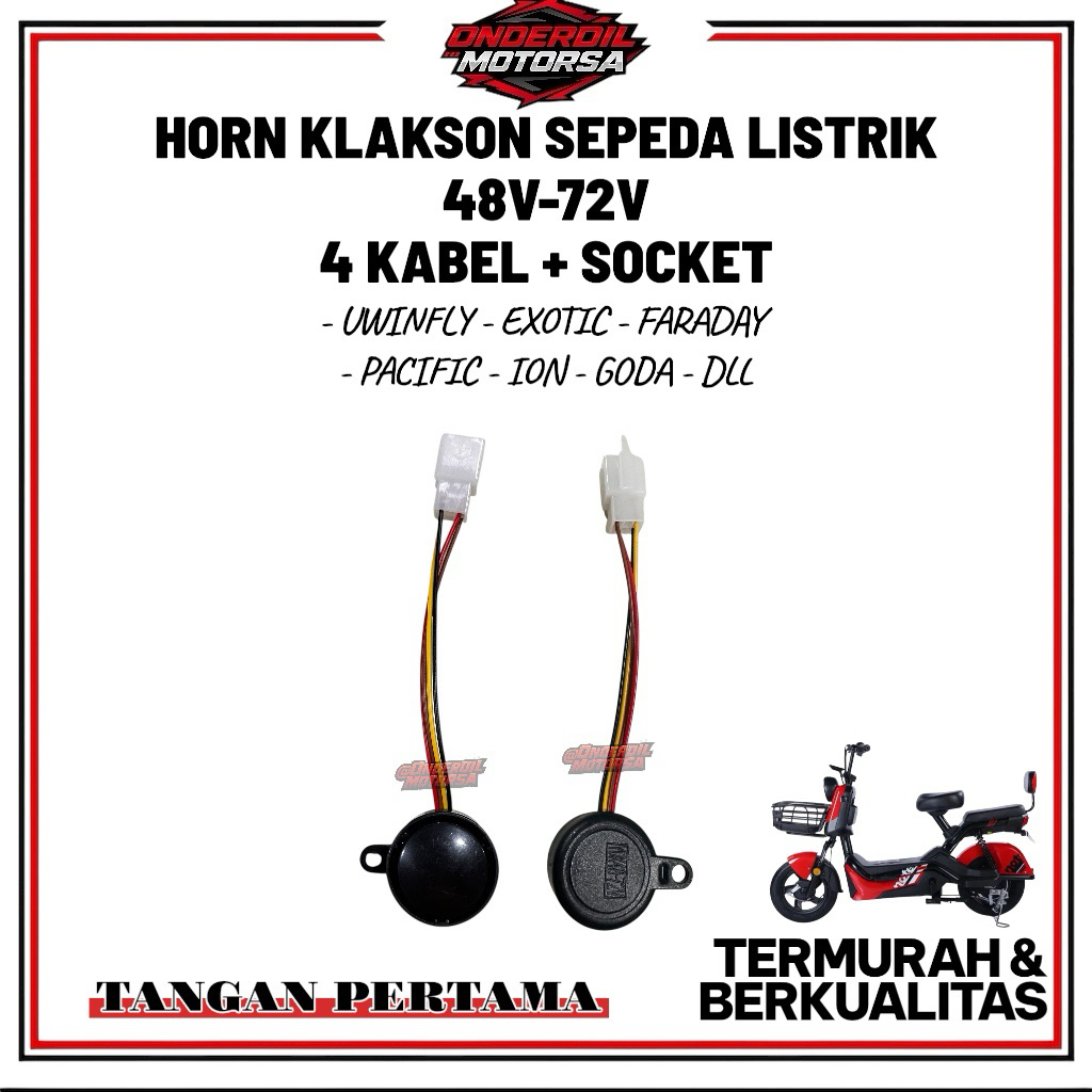 Speaker Klakson Sein Alarm Sepeda Listrik 4 Kabel/Pin + Socket Universal Klakson Sepeda Listrik 48V-
