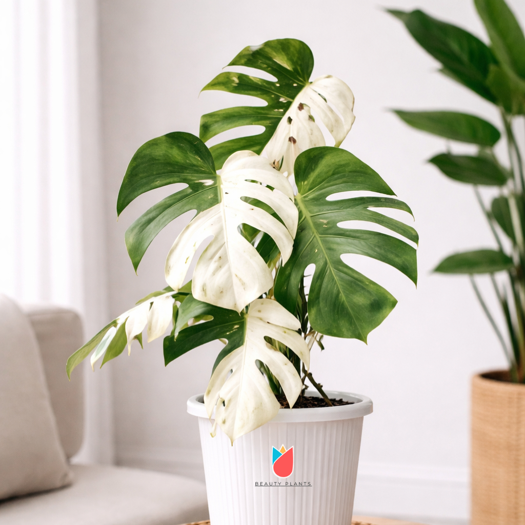 Monstera Varigata asli utuh dengan pot, tanaman Koleksi, Tanaman Hias Daun Besar