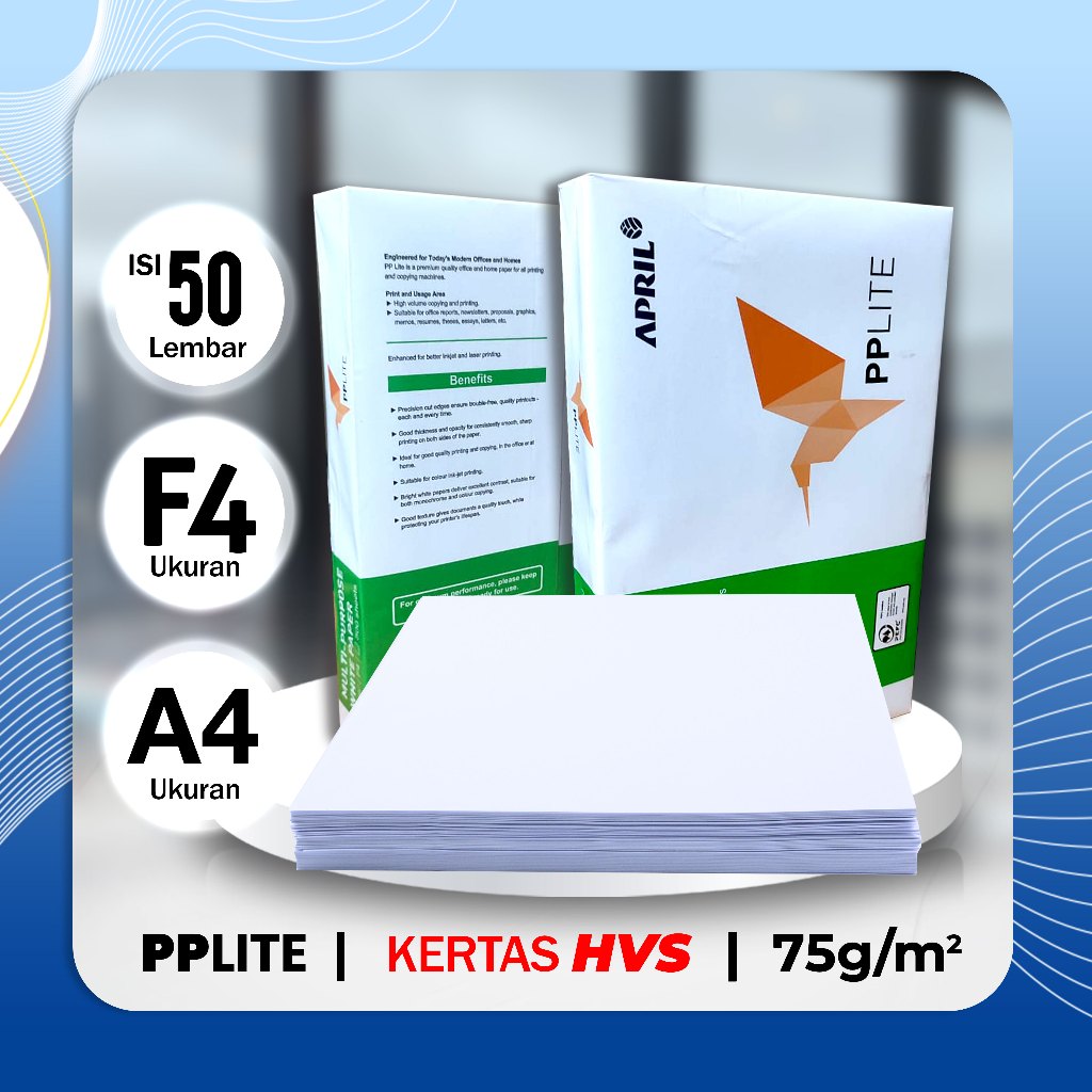(50 LEMBAR) Kertas HVS F4/A4/ PPLITE 75Gsm/ 50 lembar/ Kertas HVS F4/ A4/ 75gsm/ PPLITE