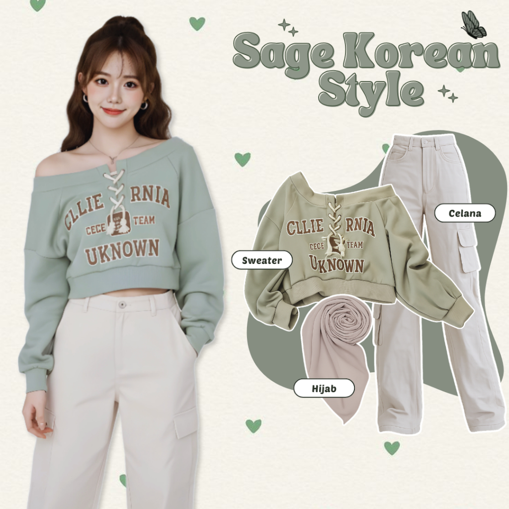 Ootd Remaja Kekinian - Sweater Crop + Celana Cargo / Rok Cargo + Hijab - One Set Wanita Korean Style