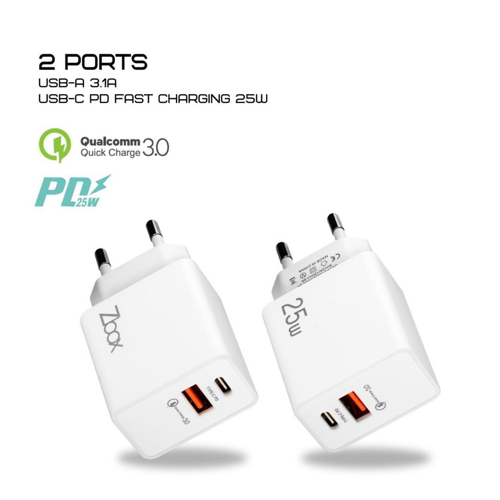 BATOK KEPALA CHARGER ZBOX ZB-08 plus 25w qc 3.0 fast charging original bya zbox usb a + type c