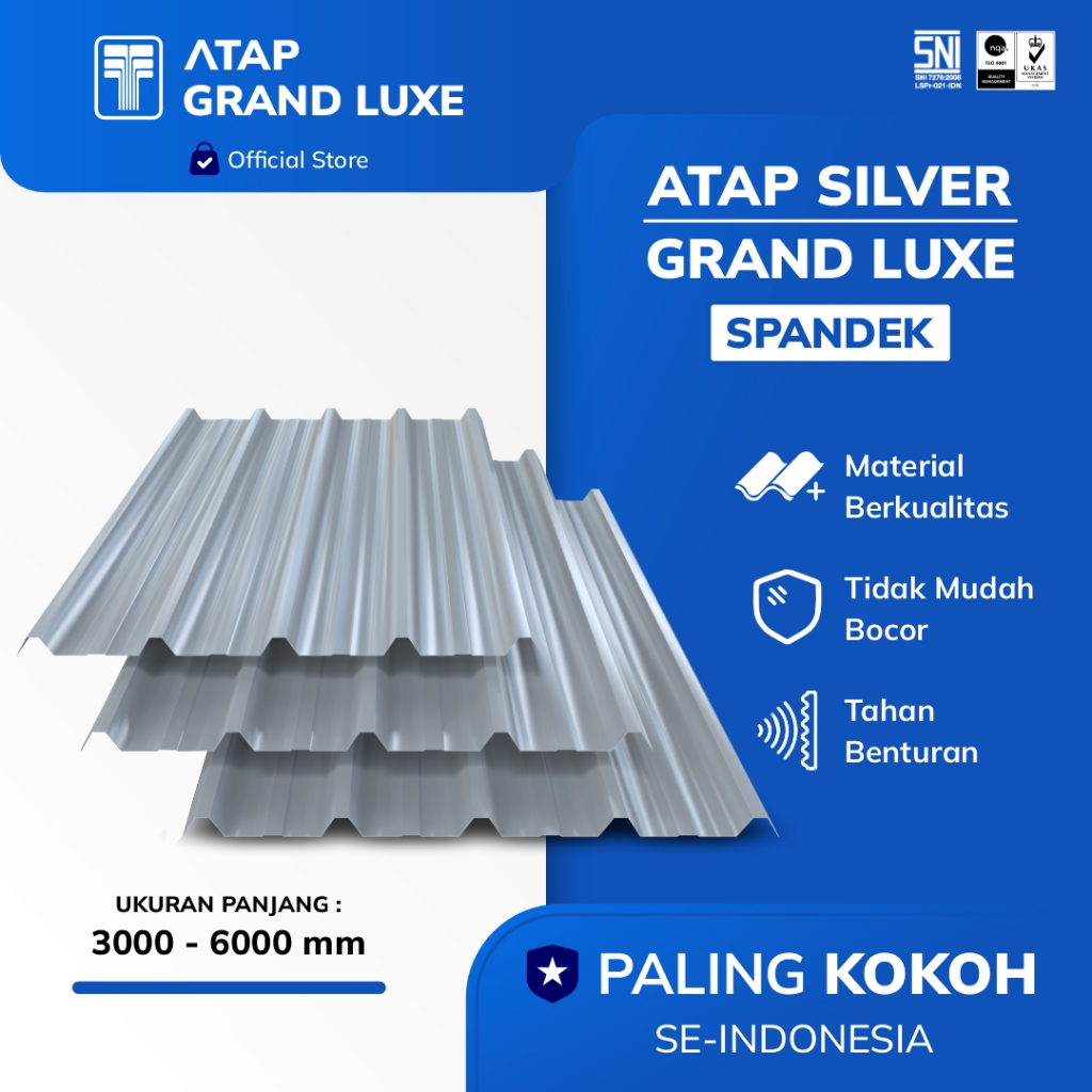 Atap Spandek Silver Grand Luxe Tebal 1 MM Atap Anti Karat & Anti Berisik / Harga Per 5 Lembar