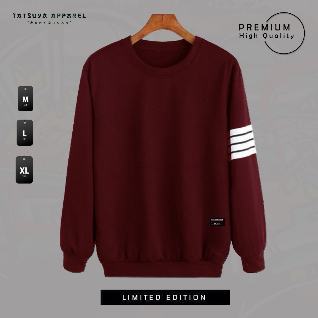 Crewneck LINE FOUR-CN MOTIF GARIS PUTIH pria dan wanita dari Tatsuyaapparel