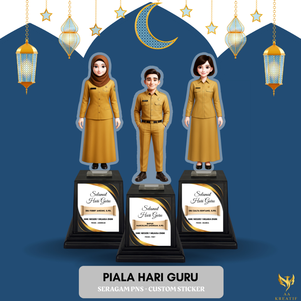 Piala Akrilik Guru TK SD SMP - Trophy ASN / PNS / KORPRI - Custom Stiker Souvenir Baju Coklat