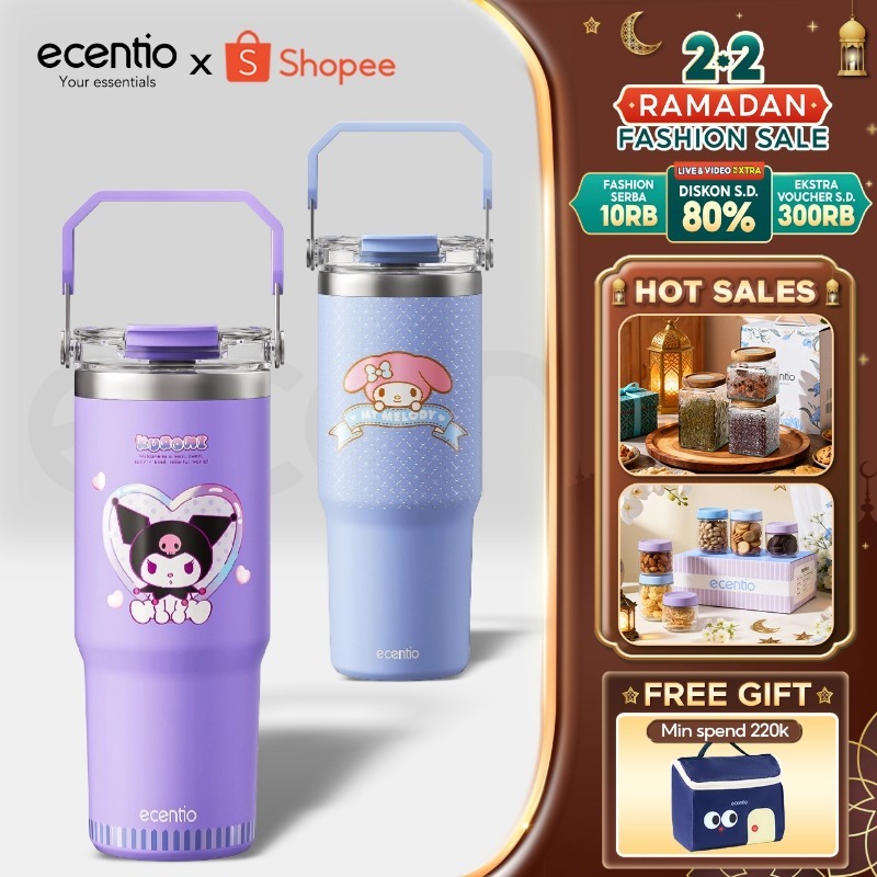 [ORI] ecentio tumbler stainless 900ml Sanrio Kuromi luch aesthetic tahan dingin 24jam botol dengan s