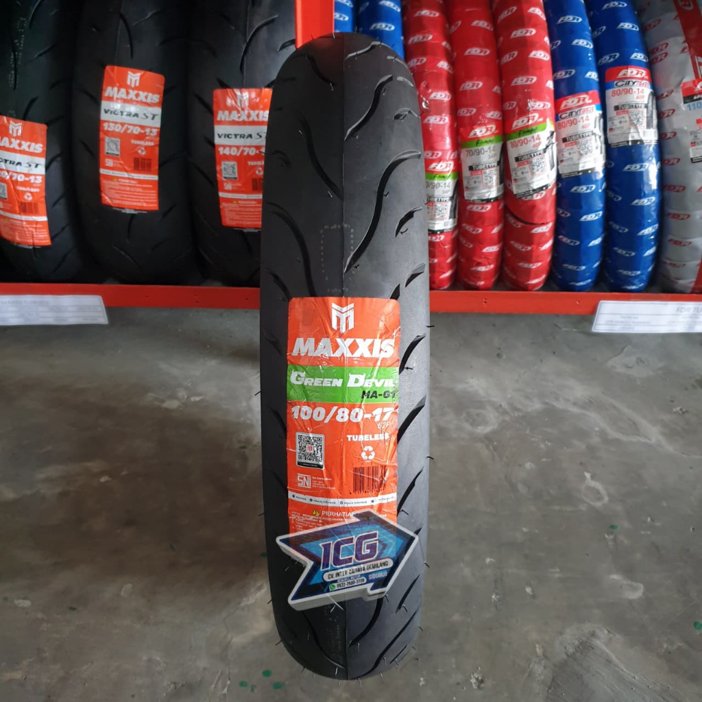 MAXXIS BAN TUBELESS 100/80-17 GREEN DEVIL UNTUK MOTOR SUPRA, BLADE, KARISMA, SONIC, SATRIA