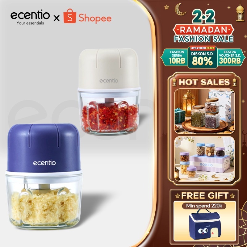 ecentio Mini Chopper 6 mata pisau 250ml Portable kaca Blender Kaca Tebal Master Dapur Multifungsi ba