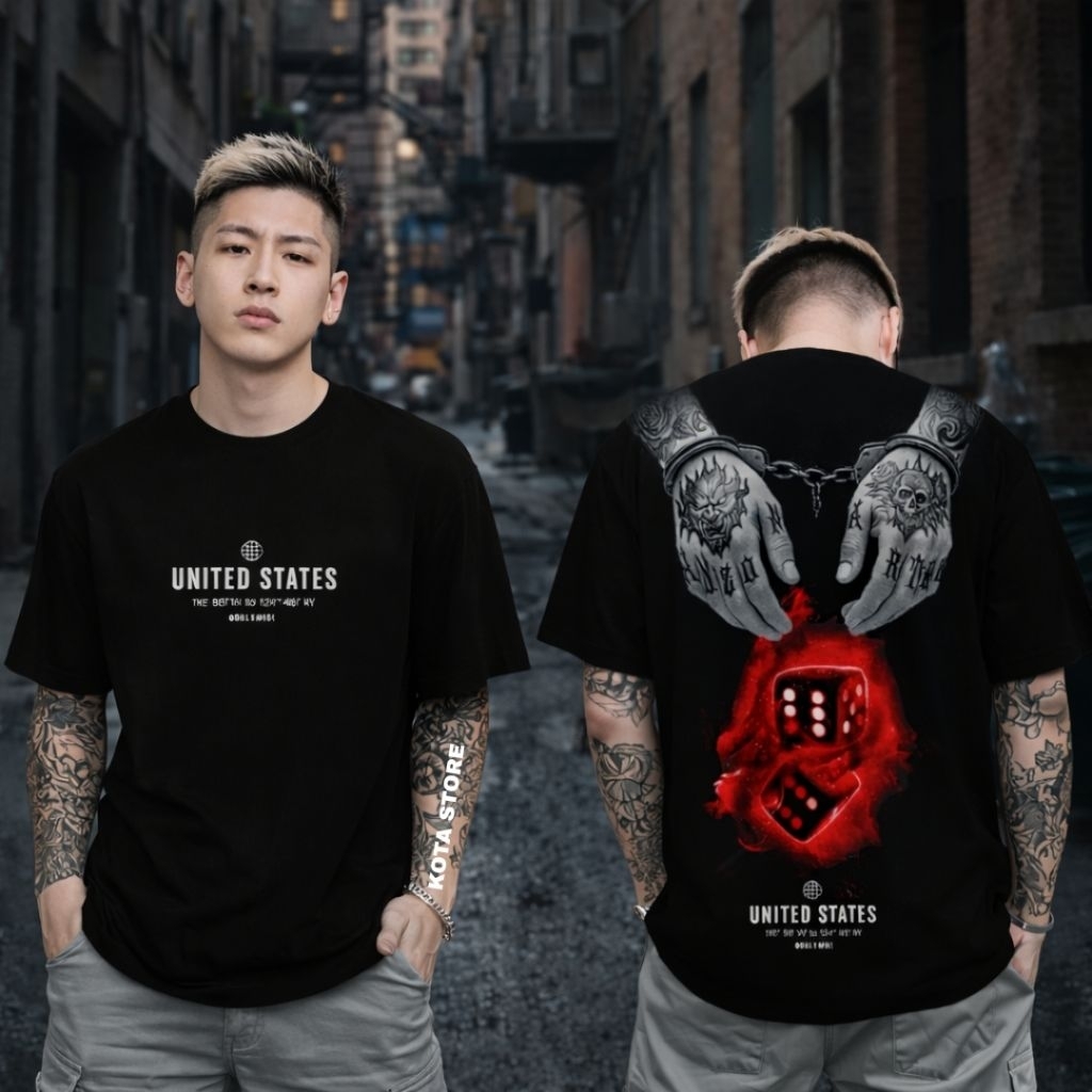 Baju Kaos Pria Distro Atasan Oblong Lengan Pendek Dewasa Keren Kekinian Tangan Tato