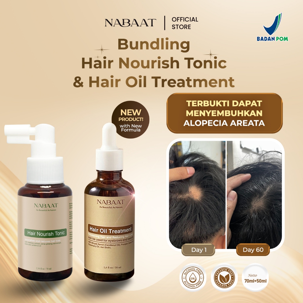 Nabaat Hair Nourish Tonic & Hair Oil Treatment Bundling - Menumbuhkan Rambut Rontok Pitak Alopecia A