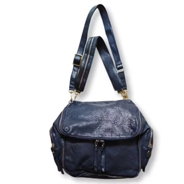 Navy Lambskin Leather Pandora Bag FINN ESKER Tas selempang kulit kambing asli