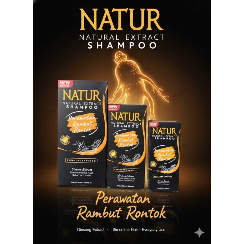Shampoo Rambut NATUR 80ml - Ginseng, Tea Tree Oil, Moringa untuk Perawatan Rambut Alami 80ml |270ml 