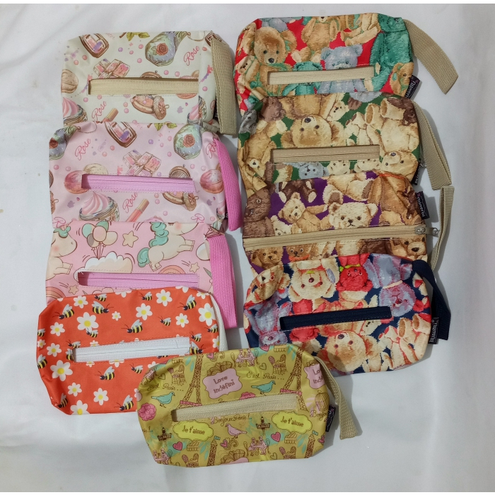 Pouch tisu /tempat tisu 2 muka polos dan motif lucu/ untuk tisu basah dan kering