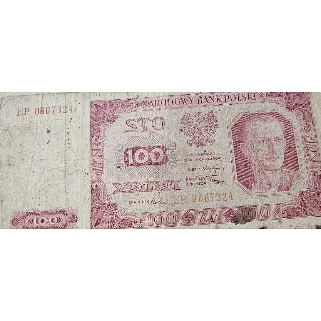 #Luangka Uang Asing Negara Polandia 100 zlotych 1948 pollish bill kondisi renyah sedikit cuil origin