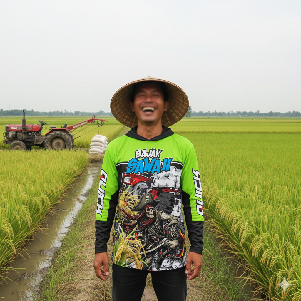 Jersey Traktor Bajak Sawah Quick Tangan Panjang Kupluk Topi