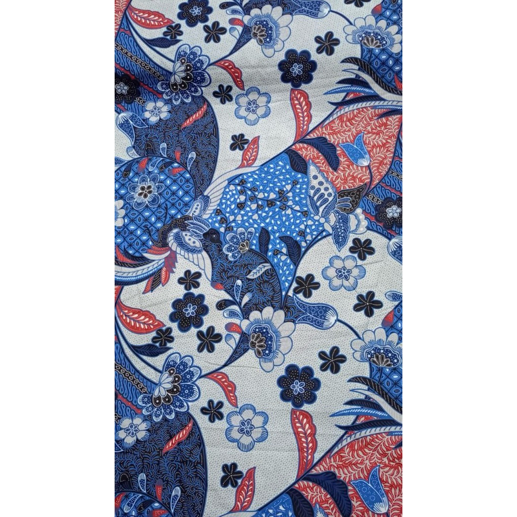 batik katun biru merah imlek biru elektrik