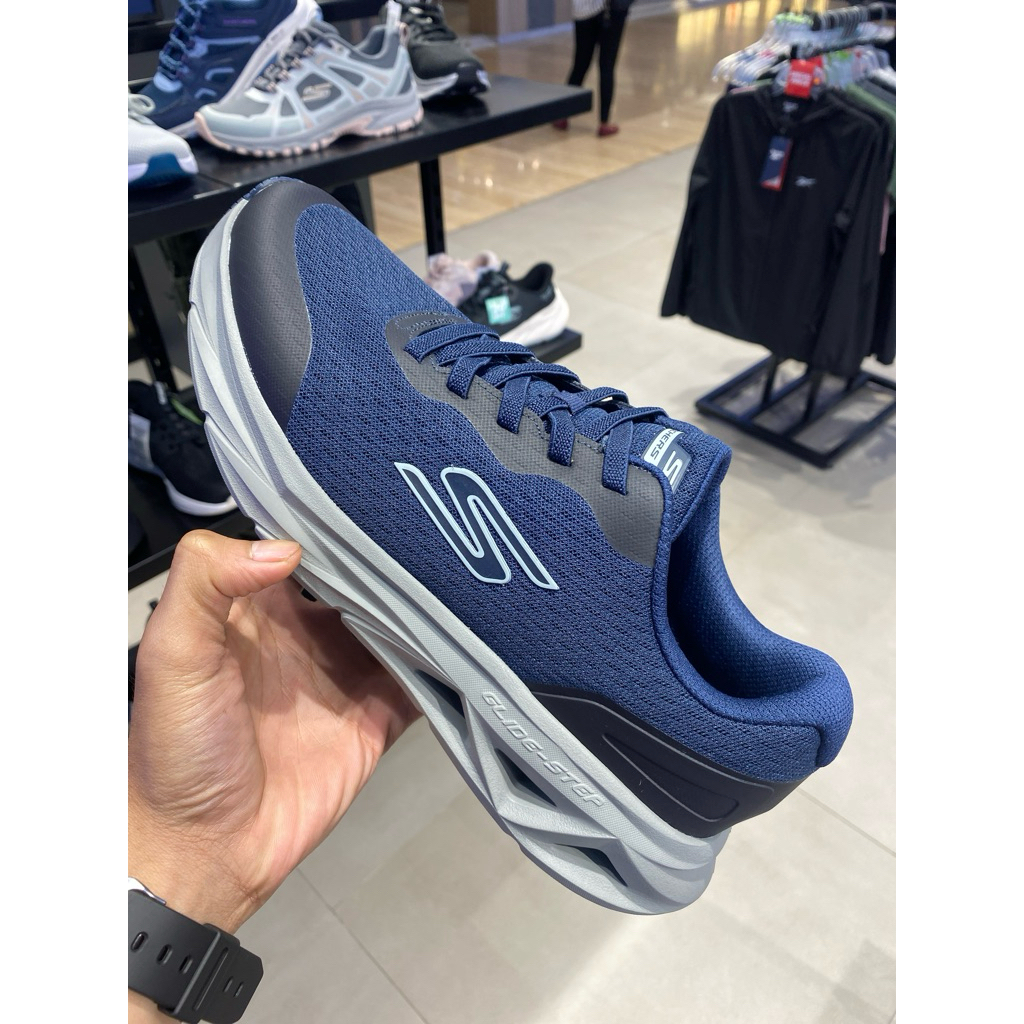 Sepatu Pria Skechers Go walk slip in No tali navy biru original