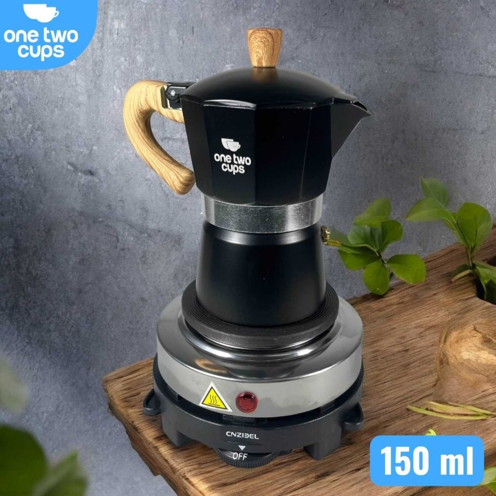 One Two Cups Moka Pot Espresso Coffee Maker 150ml with Electric Heater 500W WY-03E - Paket Alat Sedu