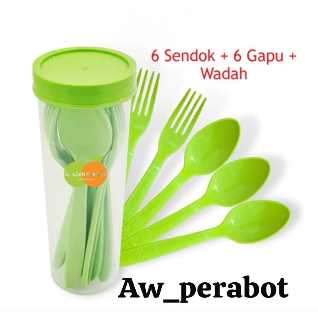 Set Tempat Sendok Garpu Travel Hijau (12 Pcs) Golden Sunkist Tst 1140