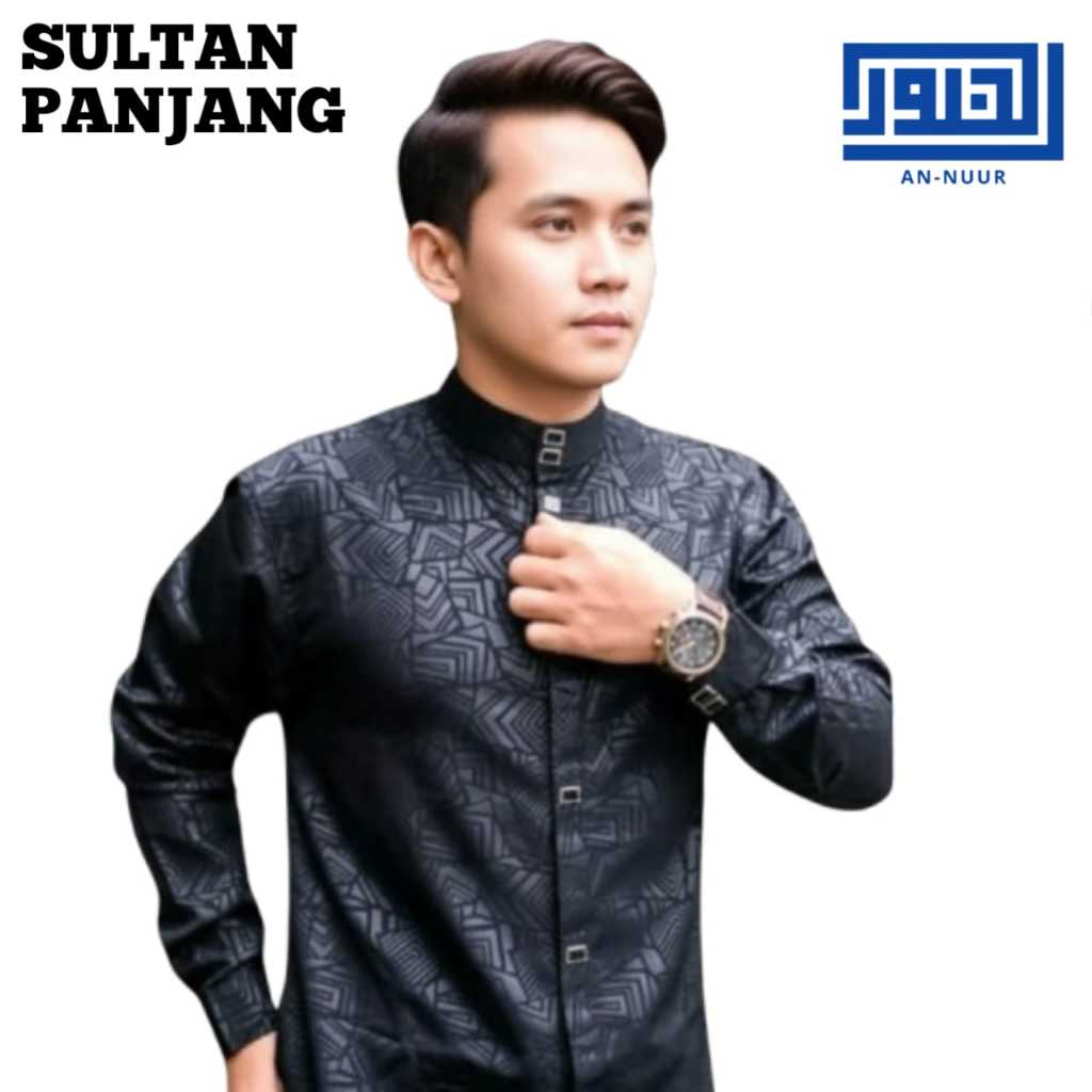 Kemeja Koko Pria Wolfis Embos Motif Etnik Sultan Modern Stylish S-XXL Hitam Putih Navy Coklat Susu