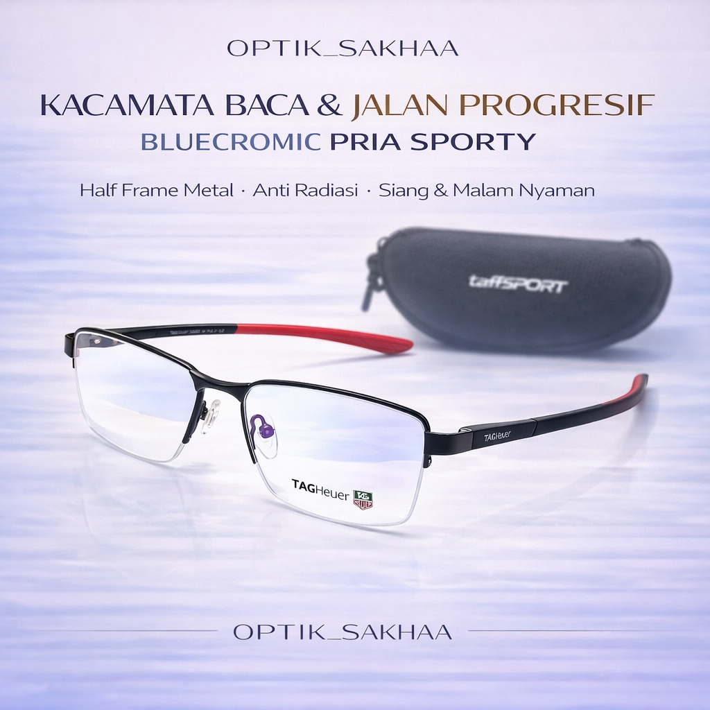 Kacamata Baca Progresif Bluecromic Sporty Half Frame Pria Anti Radiasi  Photochromic Kaca Mata Plus