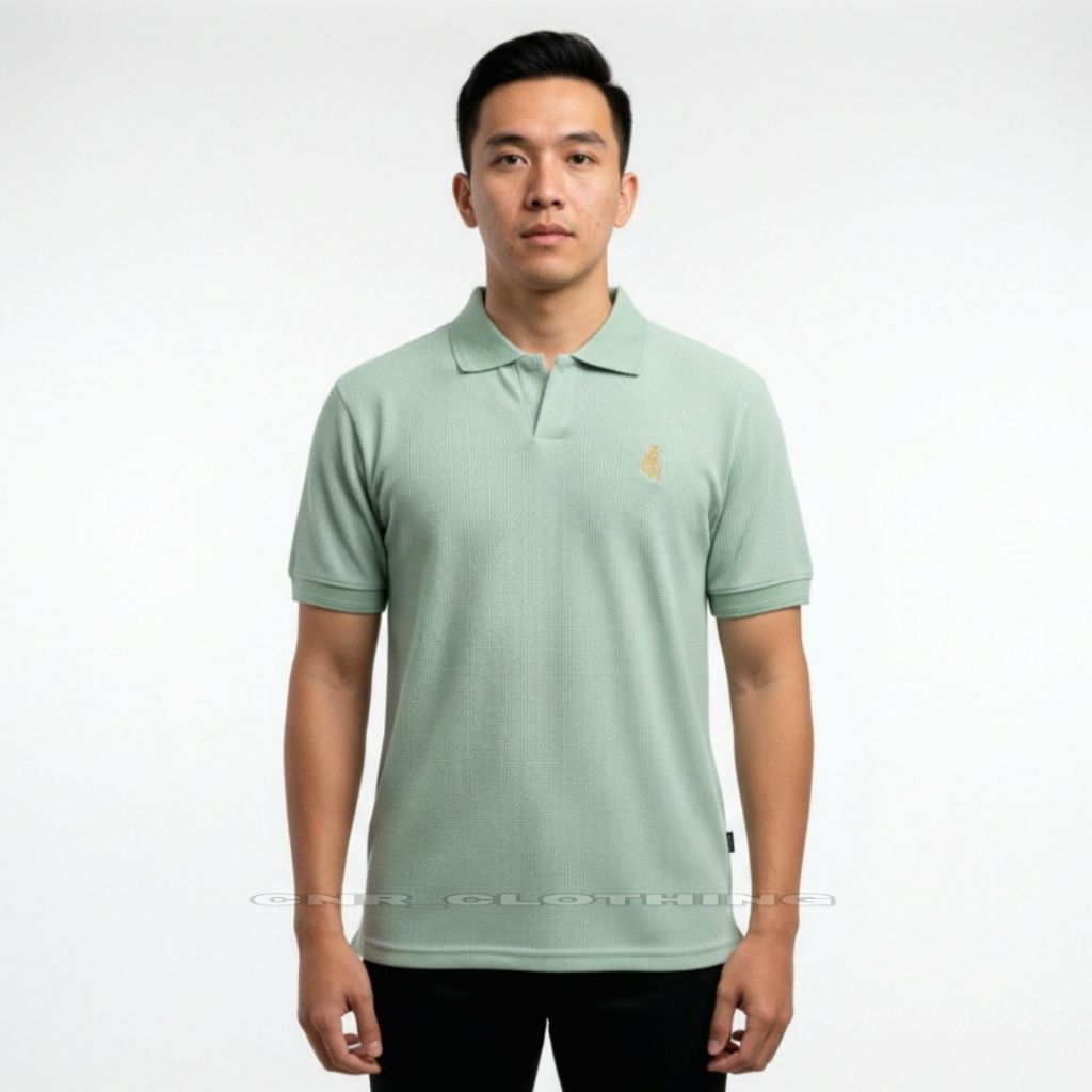 CNR Baju Polo Shirt Pria Casual V-Neck Bordir | Kaos Kerah Cowok Waffle Knit Premium Nyaman Harian