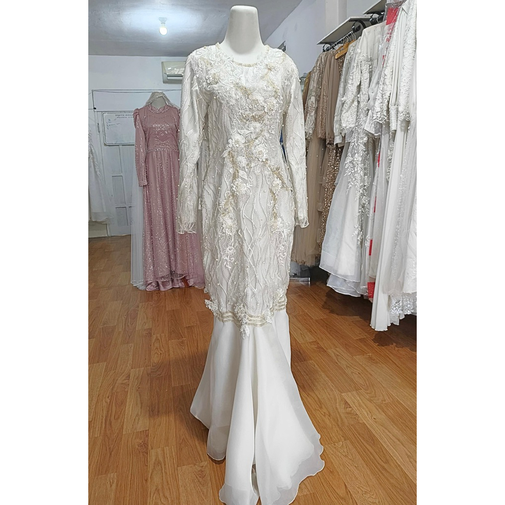 GAUN PENGANTIN MEWAH MERMAID WHITE SERIES GAUN PERNIKAHAN HIJAB SYARI DRESS NIKAH BROKAT WEDDING DRE