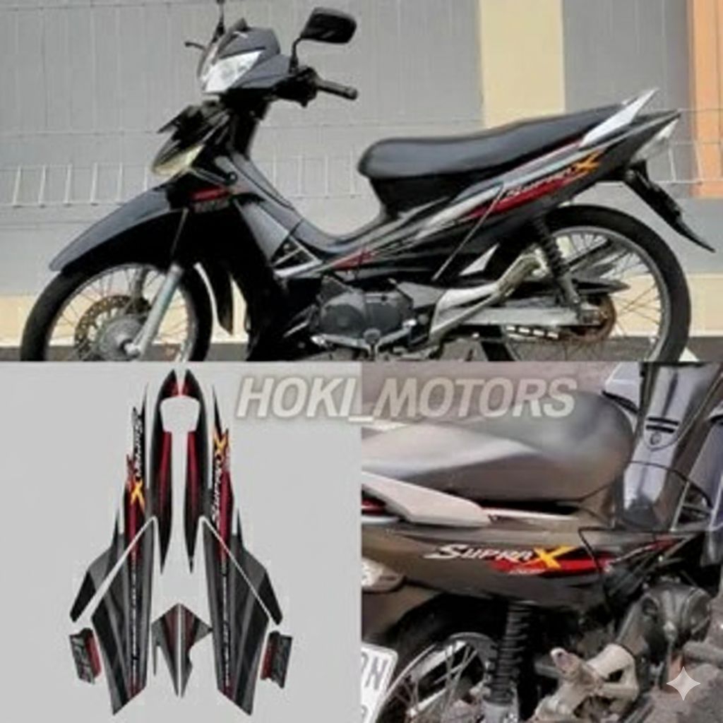 striping stiker Honda Supra x 125 tahun 2008-2009 warna hitam abu-abu list body standar Supra x 125 